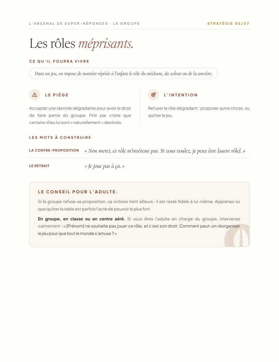Page du Guide des Grands consacrée aux rôles méprisants