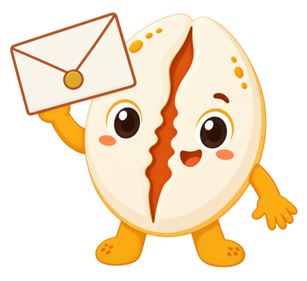 Kori, la mascotte, tend une enveloppe